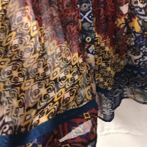 Sundance Cardigan Topper Mixed Print Sheer Size S Button Front Flowy Boho - Picture 6 of 14